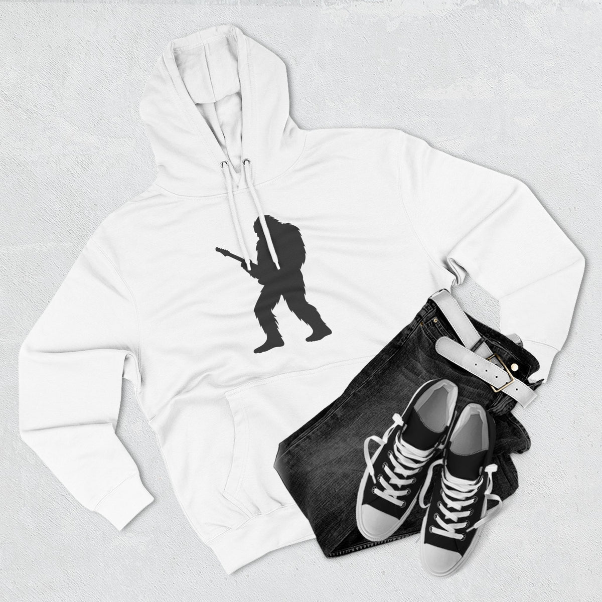 Rock 'n' Roll Sasquatch Fleece Hoodie | Music Lover Gift, Cozy Sweatshirt, Concert Outfit, Gift for Musicians, Casual Wear