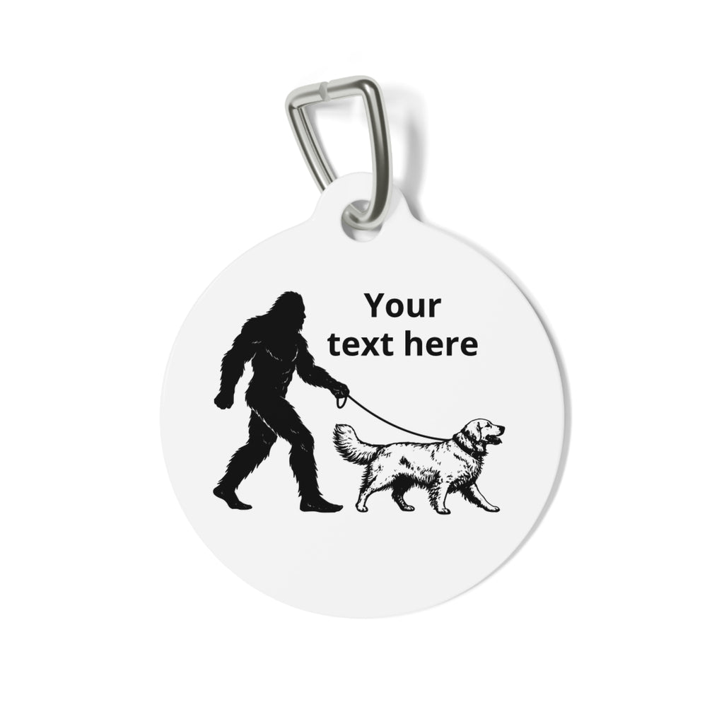 Bigfoot Walking Golden Retriever Dog Pet Tag 1 | Custom Engraved Round ID Tag