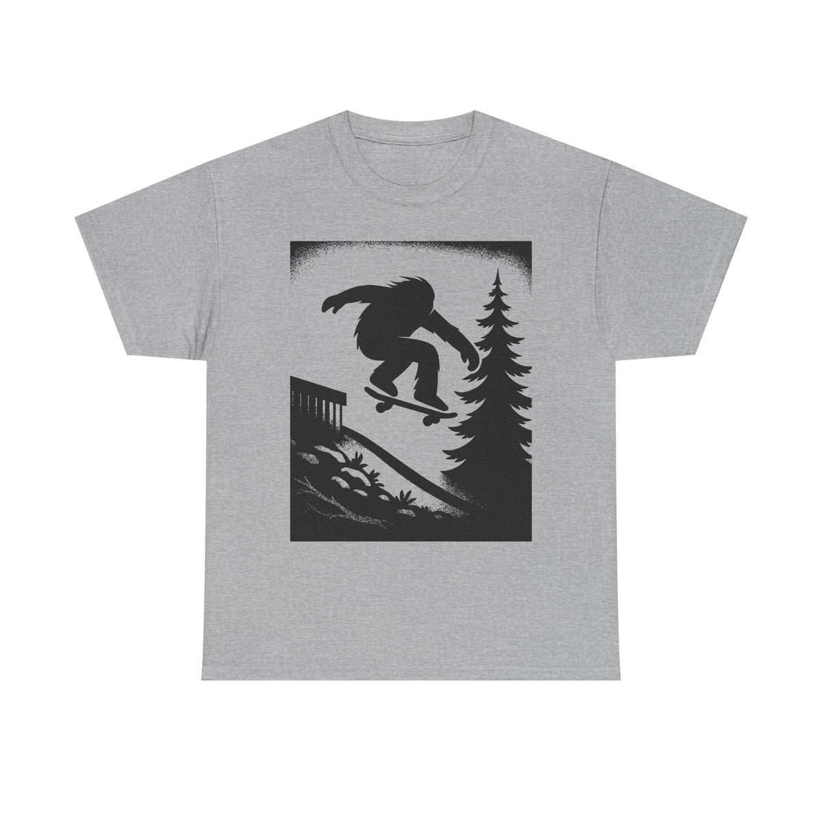 Bigfoot Gap Silhouette Unisex Heavy Cotton Tee, Casual Wear, Skate Art Shirt, Gift for Skaters, Outdoor Lifestyle Tee, Streetwear Staple
