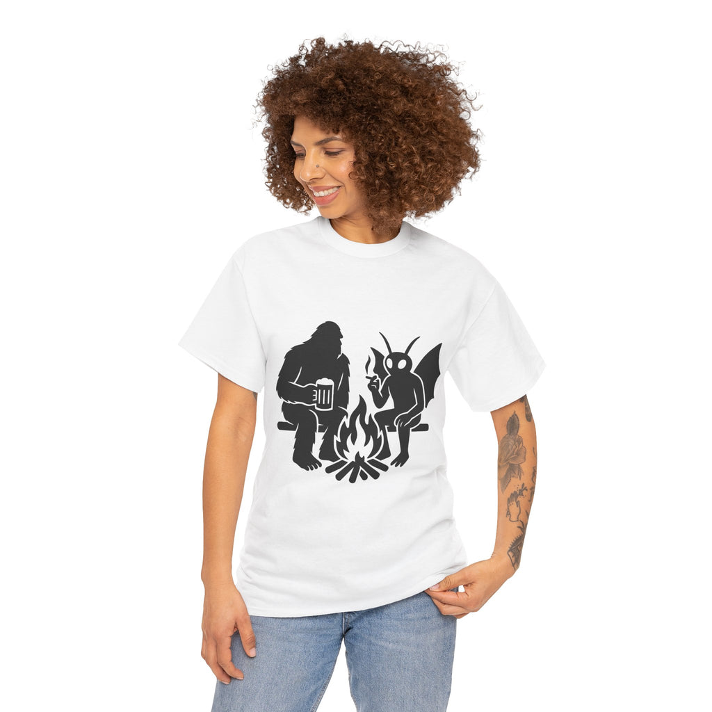 Sasquatch Mothman Campfire Tee - Perfect for Cryptid Enthusiasts