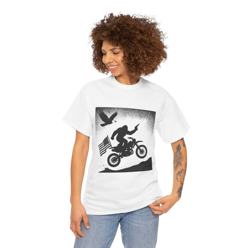 American Sasquatch Unisex Heavy Cotton Tee | Motorcycle Tee, Patriotic Clothing