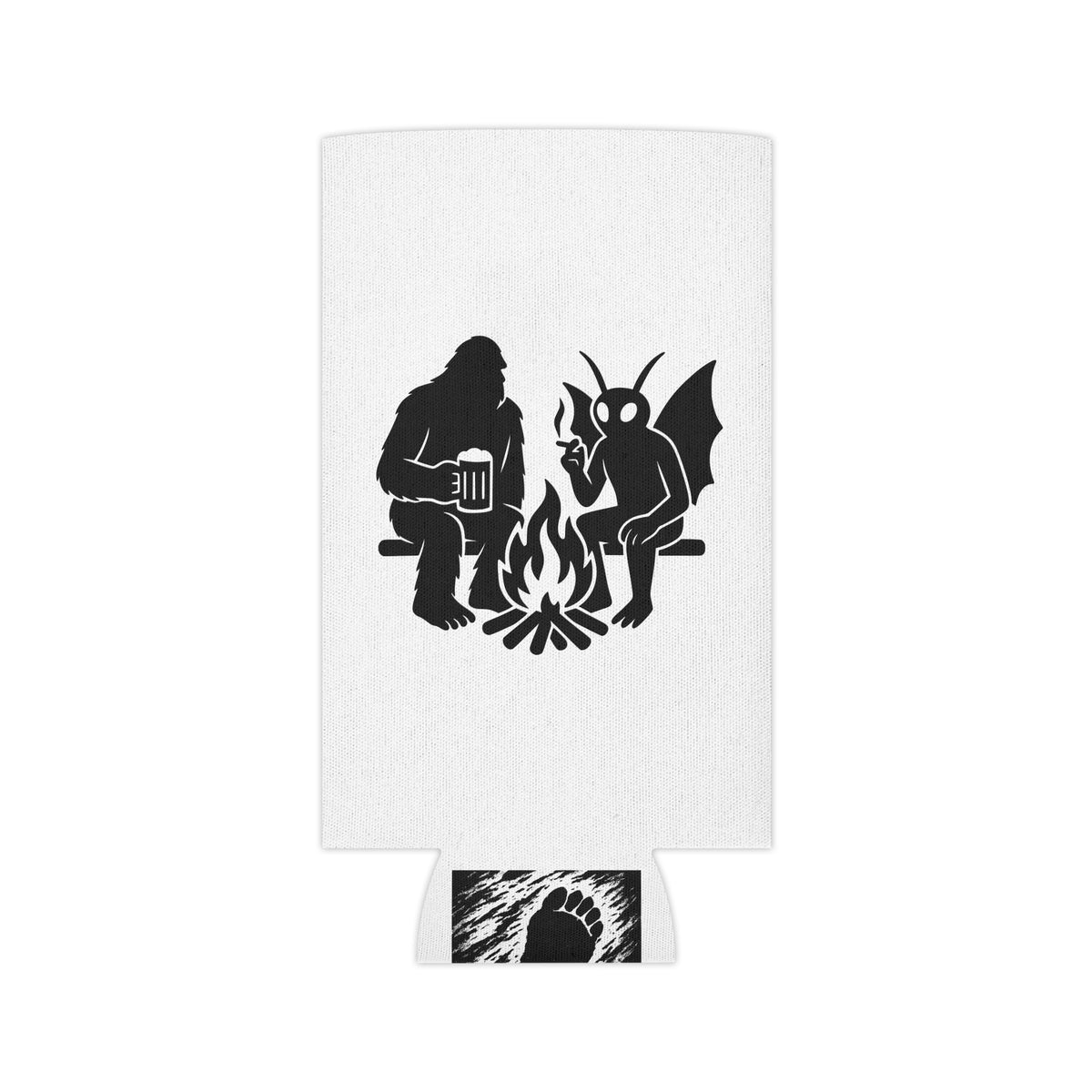 Cryptid Can Cooler - Bigfoot & Mothman Coozie - Sasquatch Beer Sleeve - Funny Cryptid Gift for Campfire or BBQ