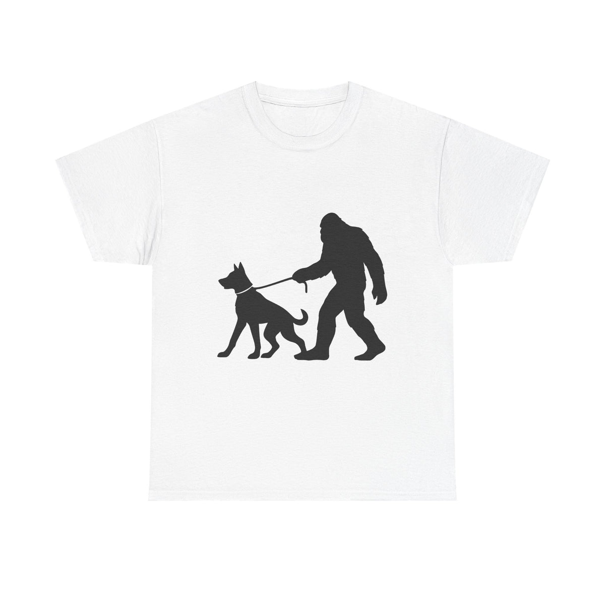 Bigfoot Walking Dog Tee | Unisex Cotton T-Shirt, Sasquatch Lover Gift, Pet Owner Shirt, Outdoor Adventure Apparel, Funny Animal Tee
