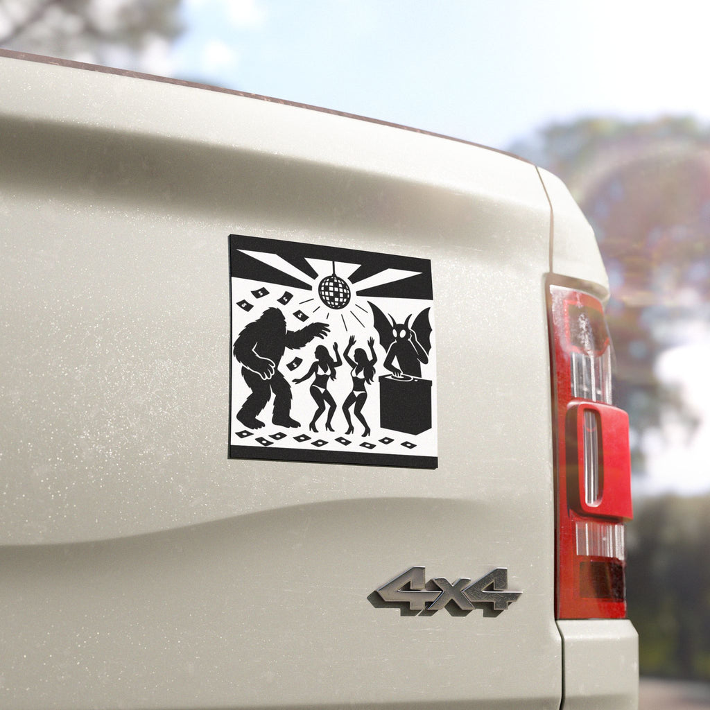 Bigfoot and Mothman In The Club Car Magnet, Funny Car Decor, Cryptid Lover Gift, Unique Auto Accessory, Dance Party Magnet