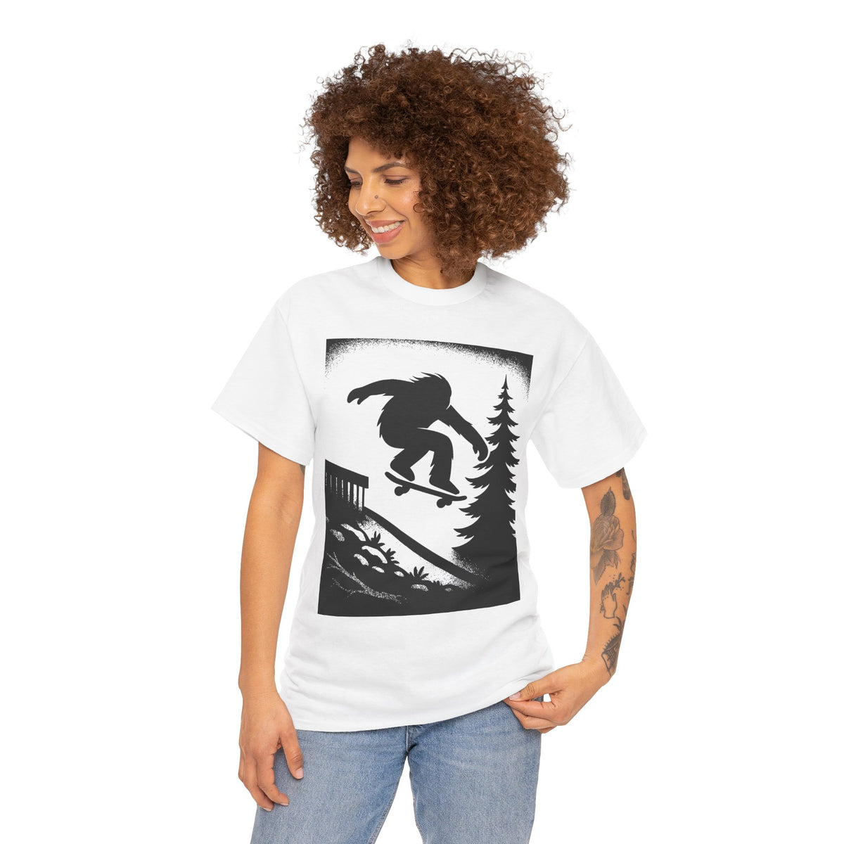 Bigfoot Gap Silhouette Unisex Heavy Cotton Tee, Casual Wear, Skate Art Shirt, Gift for Skaters, Outdoor Lifestyle Tee, Streetwear Staple