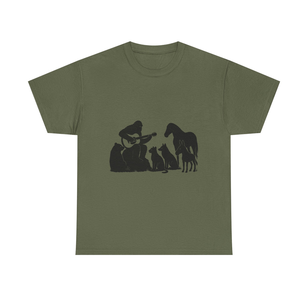 Sasquatch Serenade Tee | Animal Lover Shirt, Gift for Musicians, Pet Owner Apparel, Unisex Cotton Tee, Cryptids, Nature