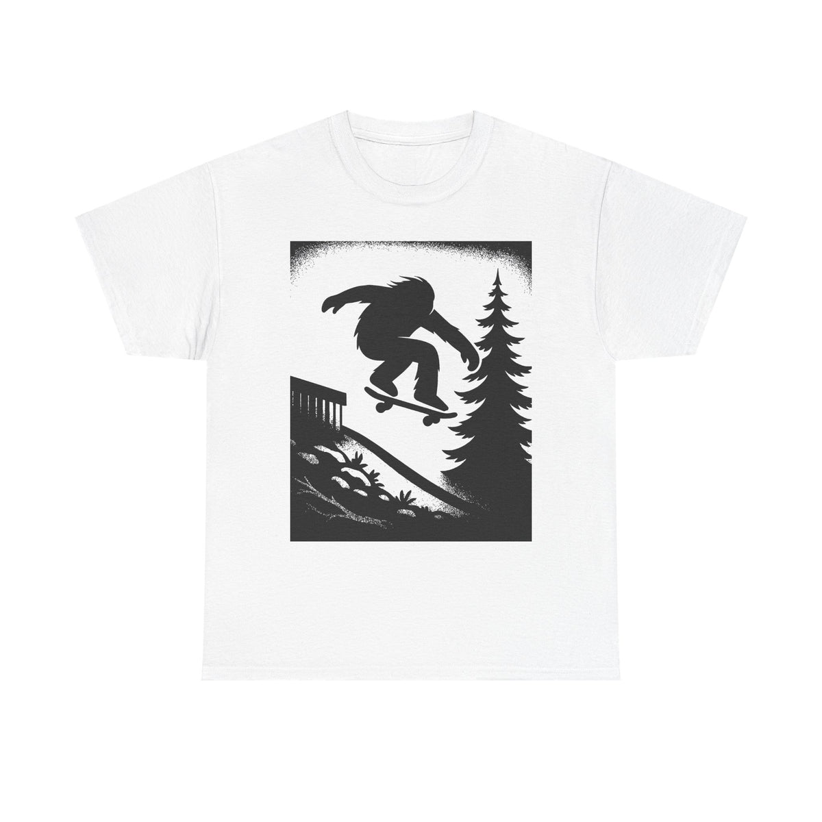 Bigfoot Gap Silhouette Unisex Heavy Cotton Tee, Casual Wear, Skate Art Shirt, Gift for Skaters, Outdoor Lifestyle Tee, Streetwear Staple