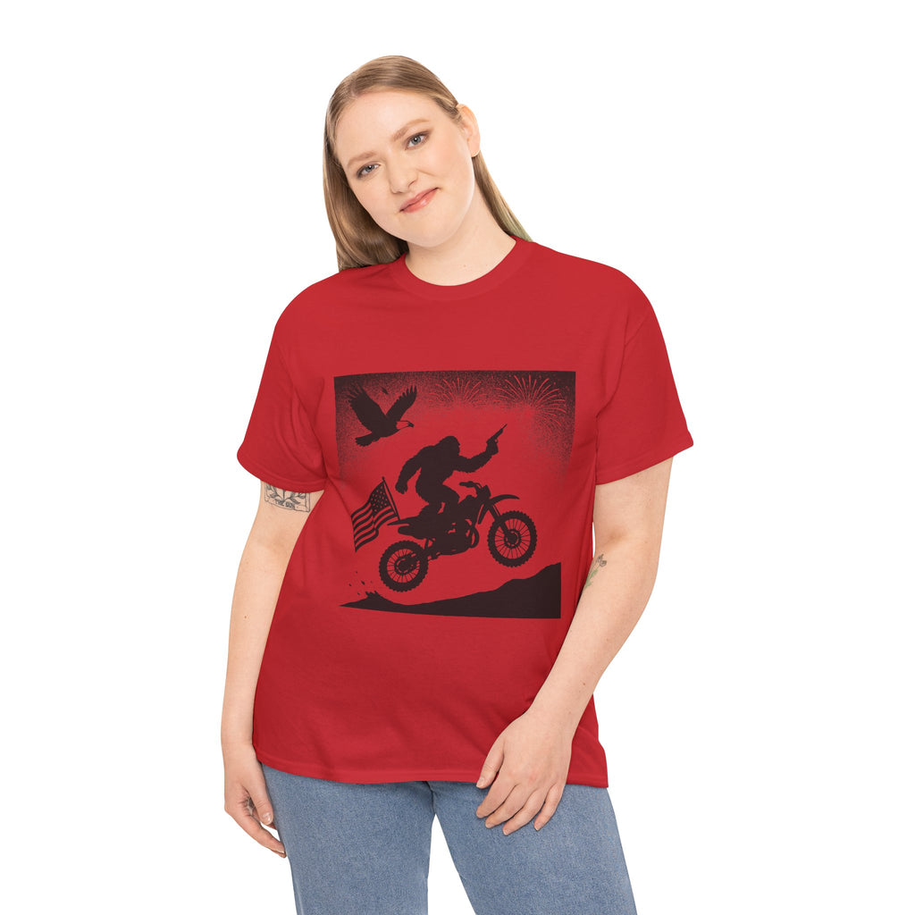 American Sasquatch Unisex Heavy Cotton Tee | Motorcycle Tee, Patriotic Clothing