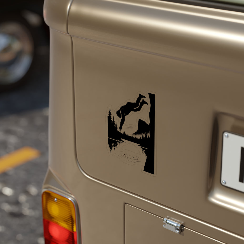 Sasquatch Cliff Jump Stickers, Nature, Camping, Hiking, Car Decals, Travel Gear