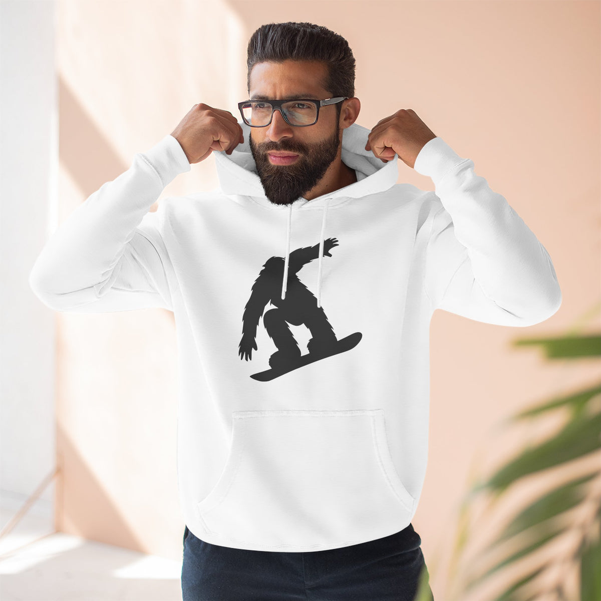 Snowboarding Yeti Fleece Hoodie, Cozy Winter Apparel, Outdoor Hoodie, Funny Gift for Snowboarders, Layering Hoodie for Ski Trips