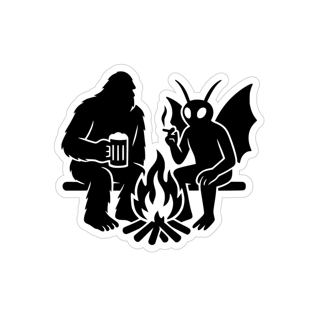 Sasquatch Mothman Camp Fire Outdoor Die-Cut Stickers for Campers, Cryptid Lovers, Adventure Decor, Vinyl Bumper Sticker, Art