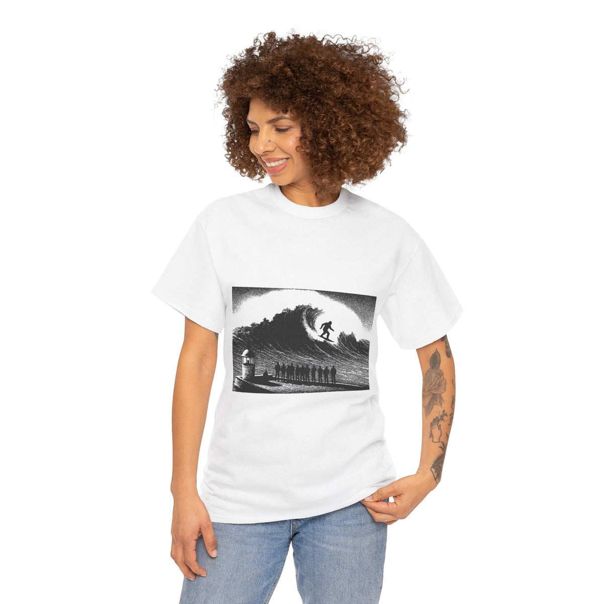 Sasquatch Nazaré Big Wave Surf Unisex Heavy Cotton Tee
