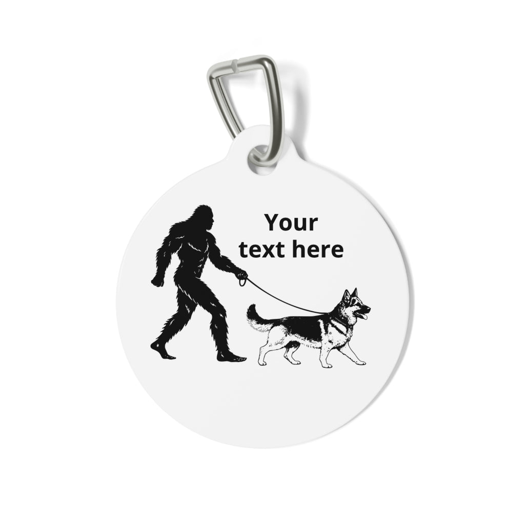 Bigfoot Walking German Shepherd pet tag | customizable engraved dog ID tag