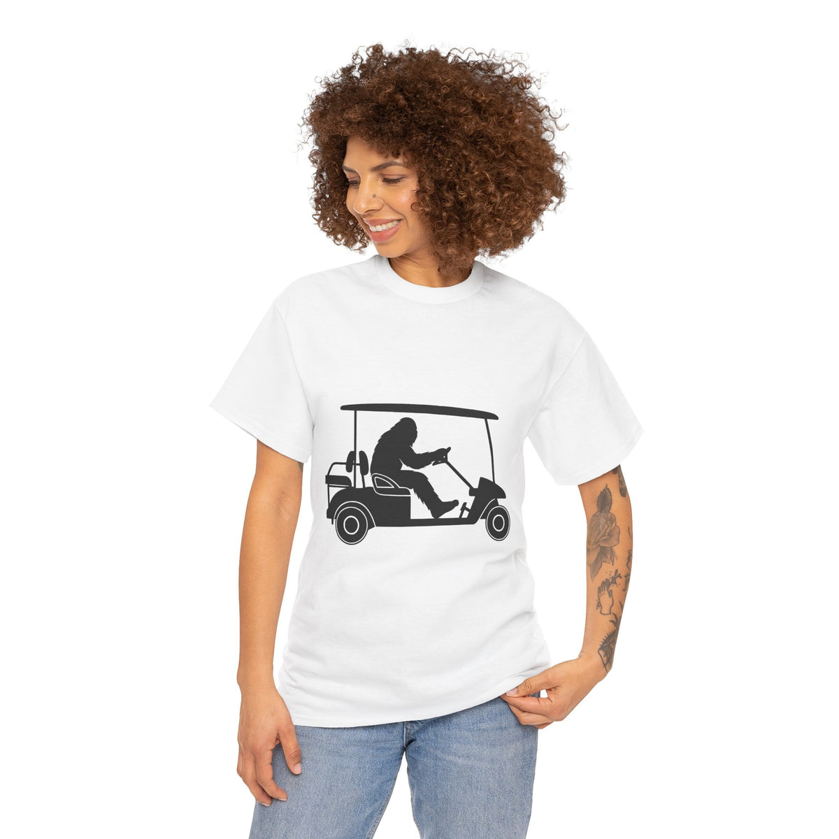 Bigfoot Golf Cart Fun Unisex Tee, Humor Tee, Golf Lover Shirt, Gift for Golfers, Relaxed Casual Wear