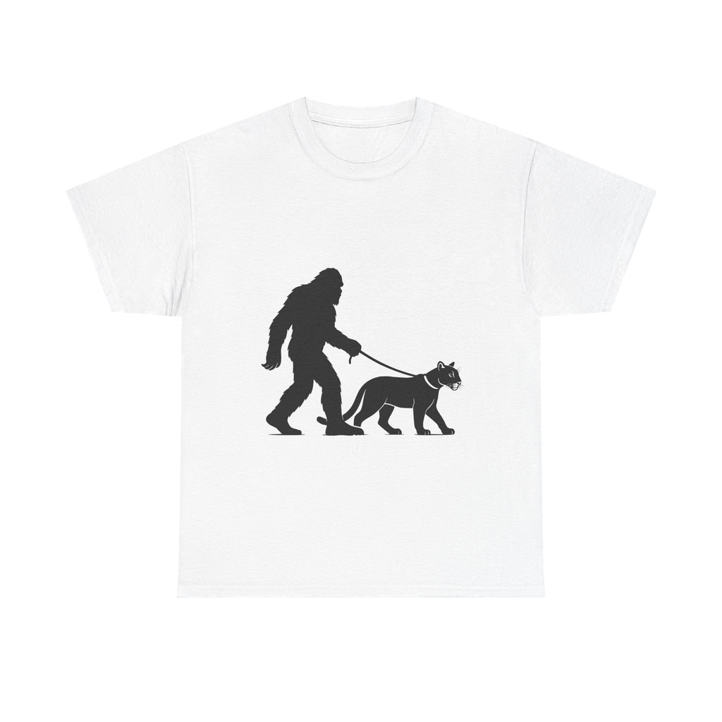 Bigfoot Walking Cougar, Outdoor Lover Gift, Funny Sasquatch Shirt, Nature Lover Apparel, Unique Graphic Tee