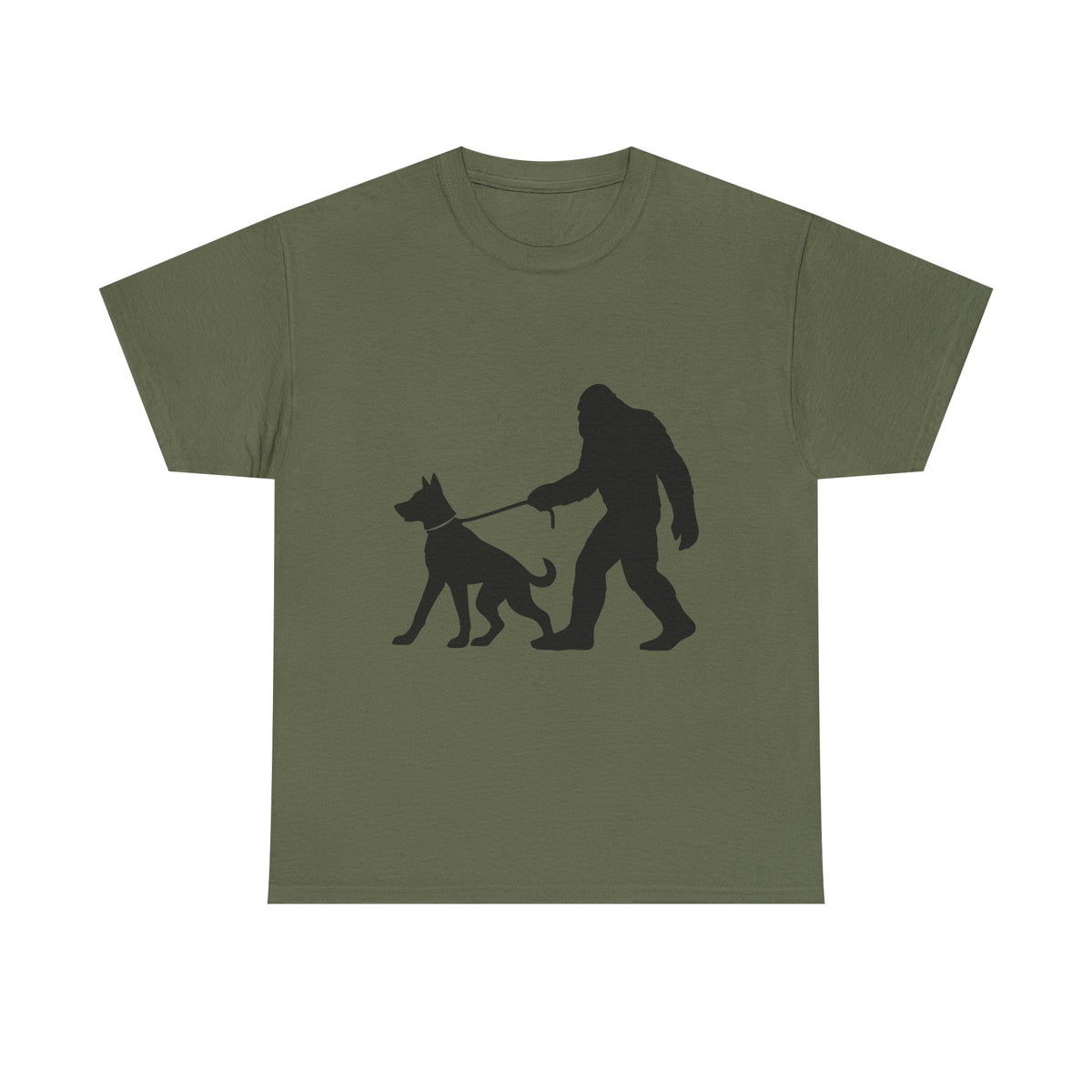 Bigfoot Walking Dog Tee | Unisex Cotton T-Shirt, Sasquatch Lover Gift, Pet Owner Shirt, Outdoor Adventure Apparel, Funny Animal Tee