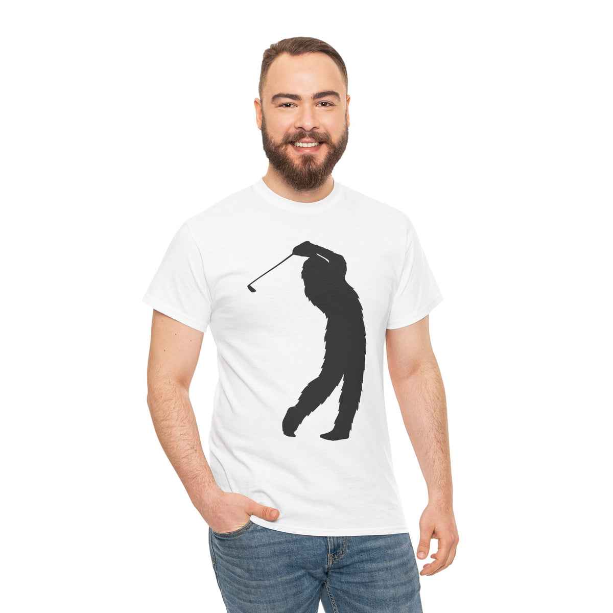 Sasquatch Golf Swing Silhouette Unisex Heavy Cotton Tee, Perfect for Golfers, Sports Lovers, Casual Wear, Gift for Him/Her, Everyday Comfort