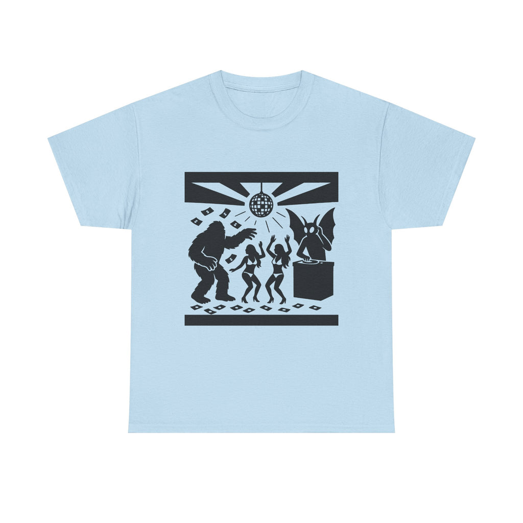 Bigfoot and Mothman Partying Unisex Heavy Cotton Tee - Cryptid Lovers Gift