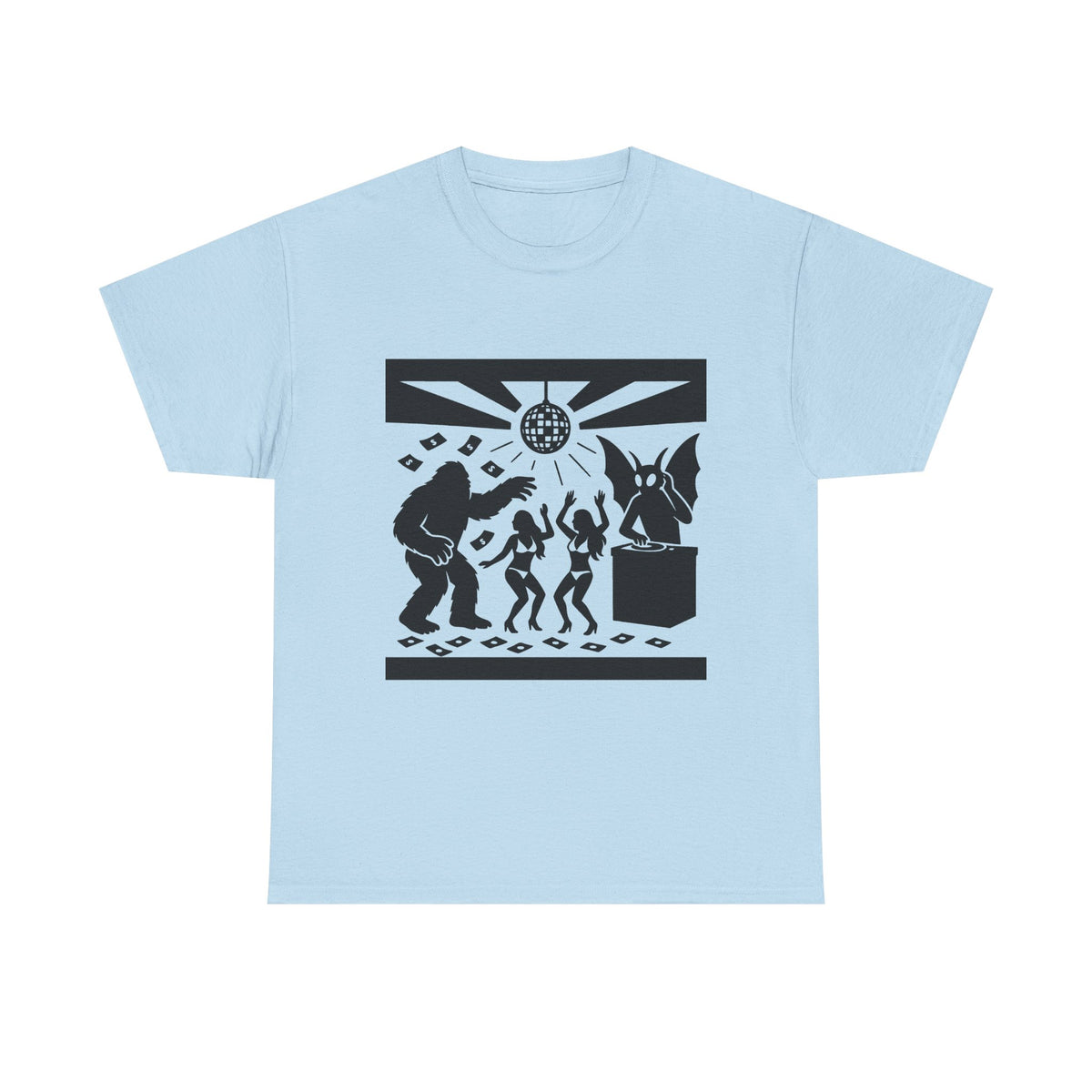 Bigfoot and Mothman Partying Unisex Heavy Cotton Tee - Cryptid Lovers Gift