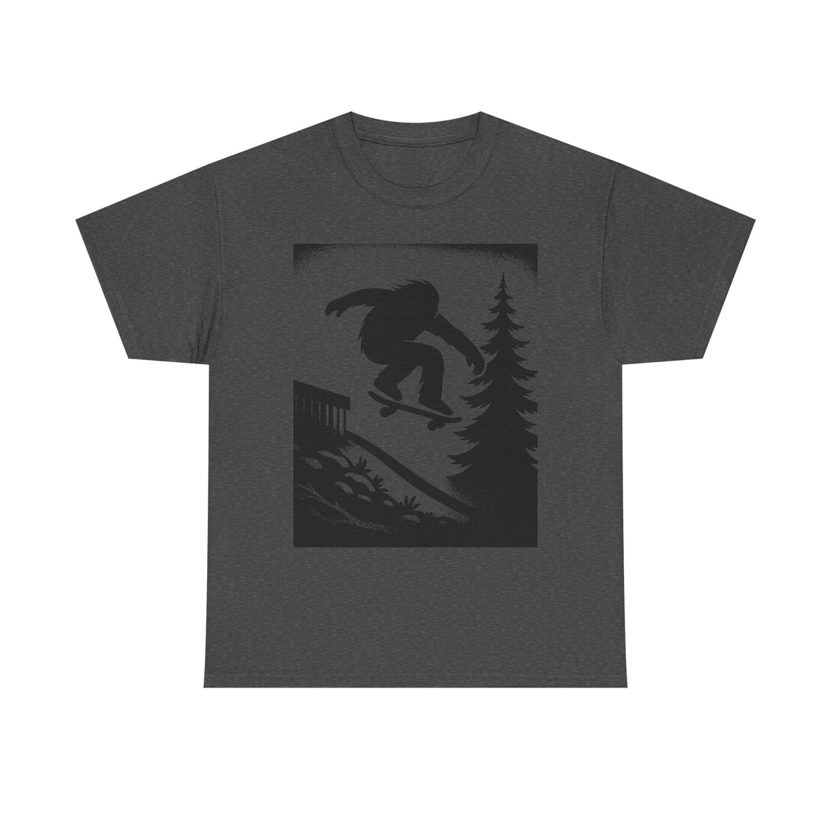 Bigfoot Gap Silhouette Unisex Heavy Cotton Tee, Casual Wear, Skate Art Shirt, Gift for Skaters, Outdoor Lifestyle Tee, Streetwear Staple