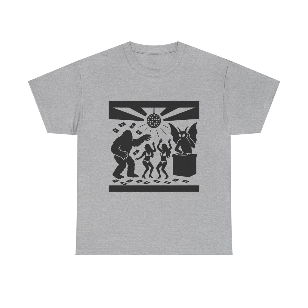 Bigfoot and Mothman Partying Unisex Heavy Cotton Tee - Cryptid Lovers Gift