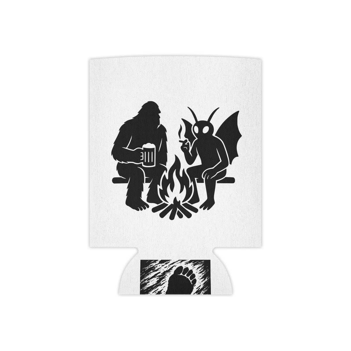 Cryptid Can Cooler - Bigfoot & Mothman Coozie - Sasquatch Beer Sleeve - Funny Cryptid Gift for Campfire or BBQ