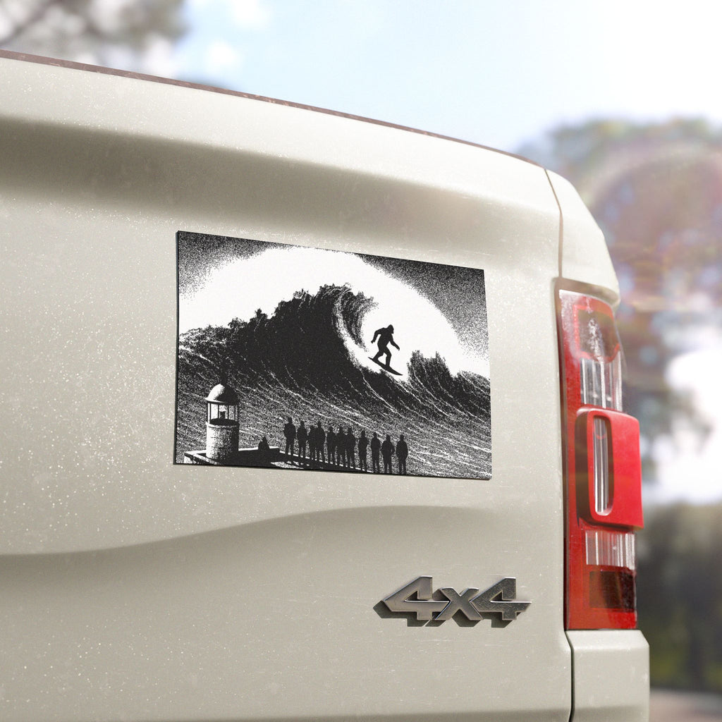 Nazaré Sasquatch Big Wave Surf Adventure Car Magnets | Surf Decor, Gift for Surfers, Outdoor Enthusiast, Summer Car Decor