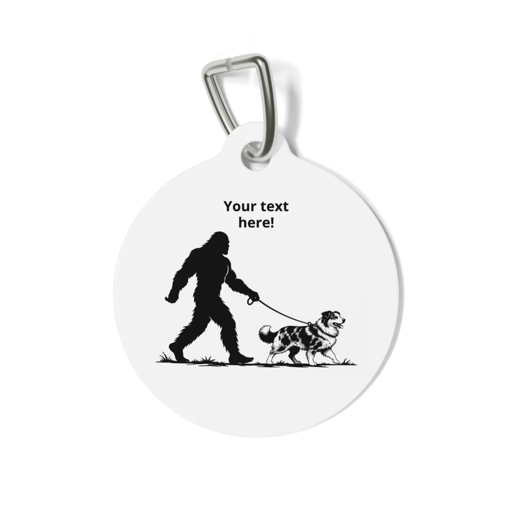 Bigfoot Walking Australian Shepherd Dog Pet Tag | Sasquatch Paw Print Silhouette ID Tag
