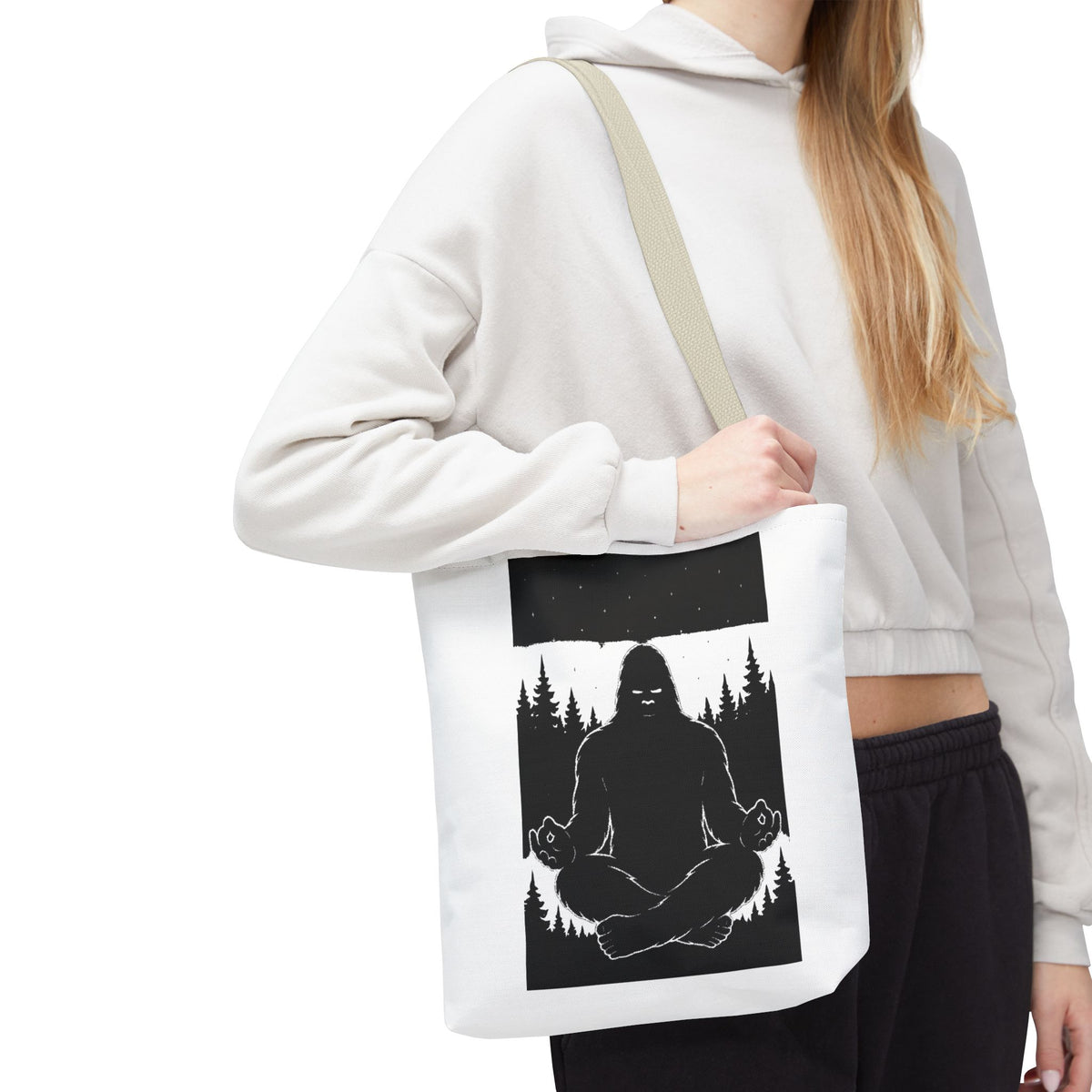 Mystical Sasquatch Tote Bag, Outdoor Adventure, Eco-Friendly Sac, Gift for Nature Lovers, Yoga Enthusiasts, Unique Design