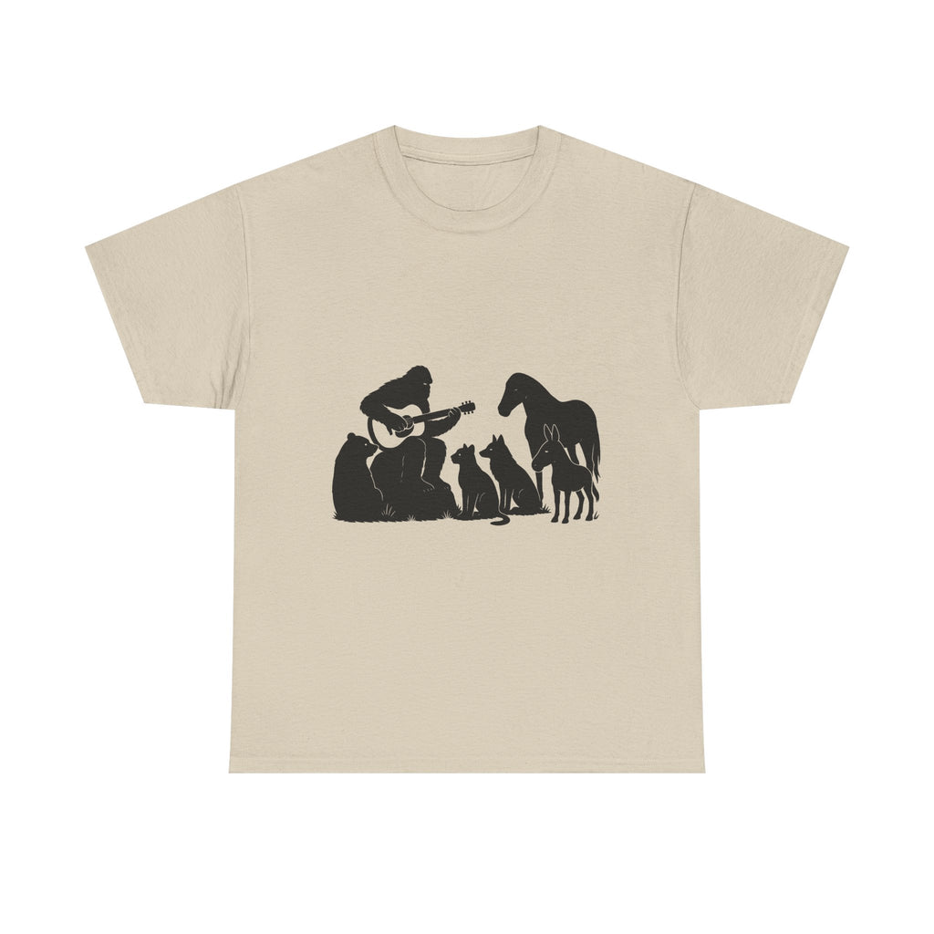 Sasquatch Serenade Tee | Animal Lover Shirt, Gift for Musicians, Pet Owner Apparel, Unisex Cotton Tee, Cryptids, Nature