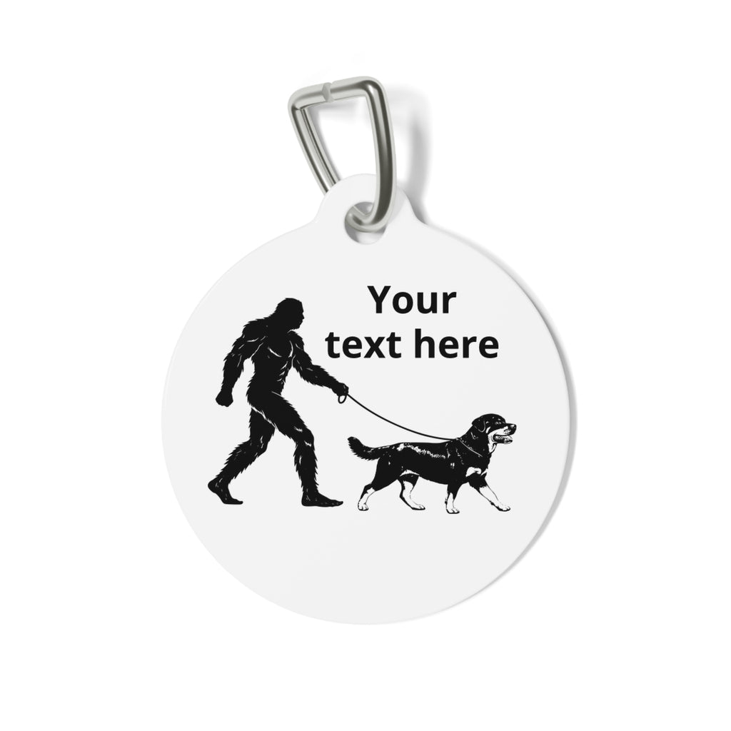 Bigfoot Walking Rottweiler Dog Pet Tag | Personalized Round Dog ID Tag