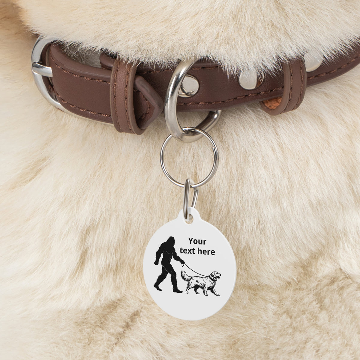 Bigfoot Walking Golden Retriever Dog Pet Tag 1 | Custom Engraved Round ID Tag
