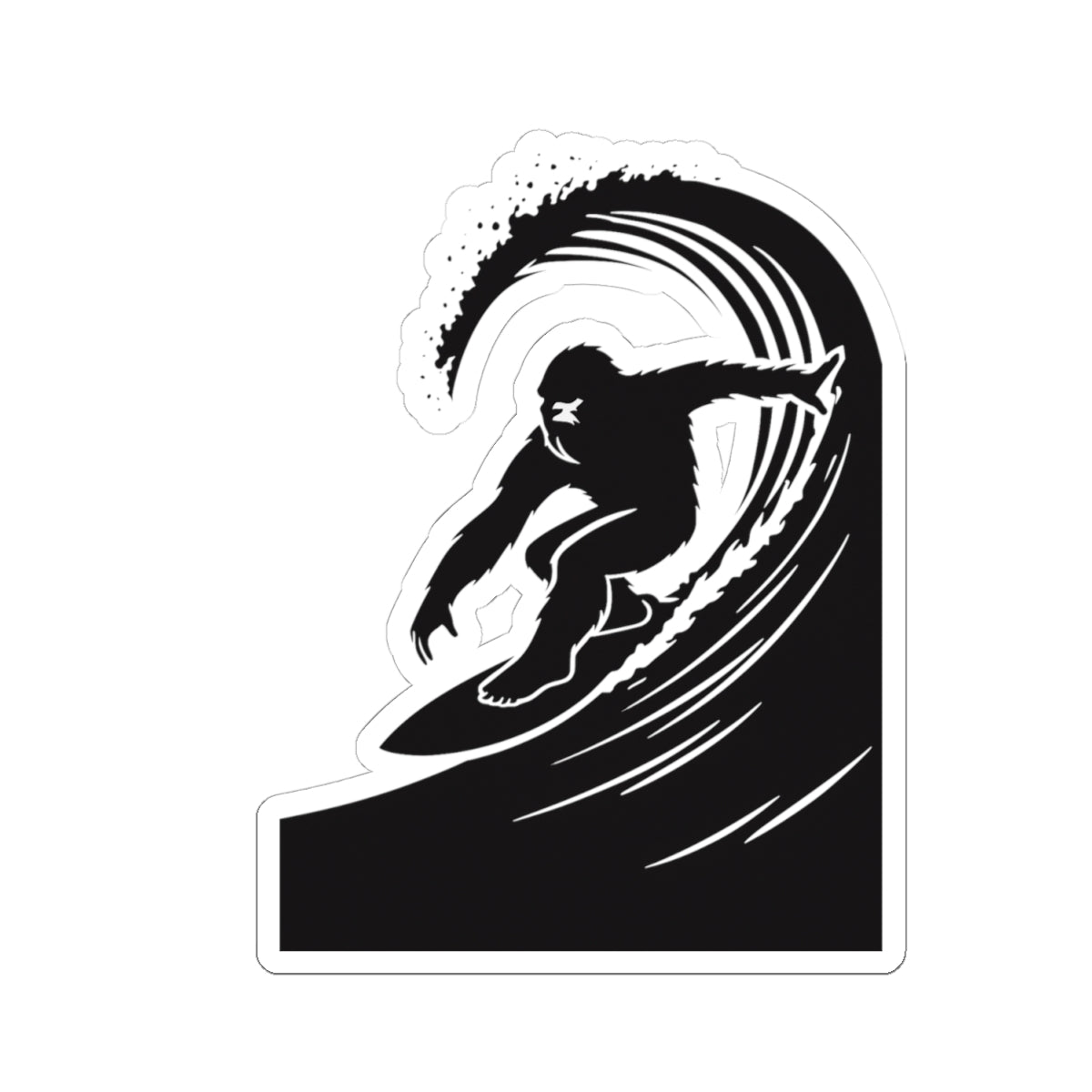Surfing Sasquatch Kiss-Cut Stickers