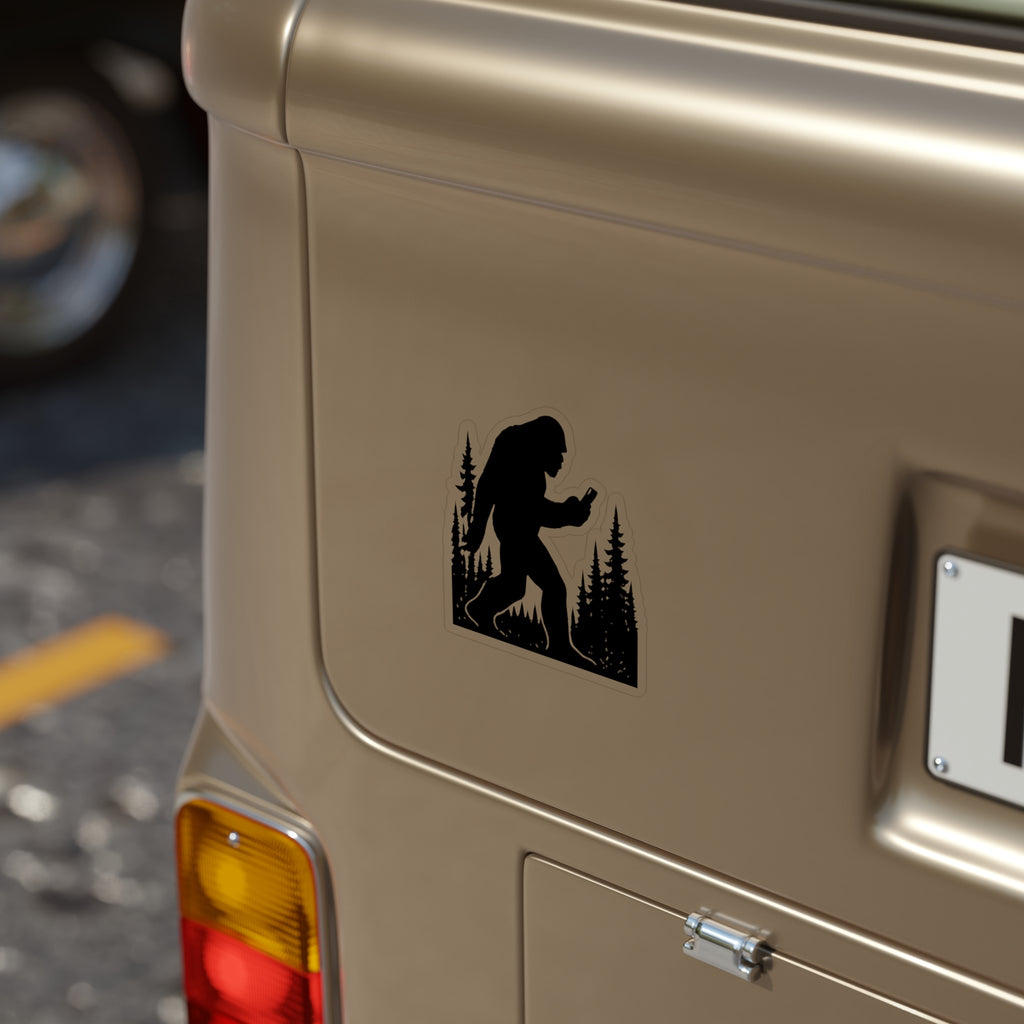 Bigfoot Smart Phone Addiction - Transparent Outdoor Sticker - Perfect for Cars, Laptops, Water Bottles, Nature Lovers, Adventure Decor