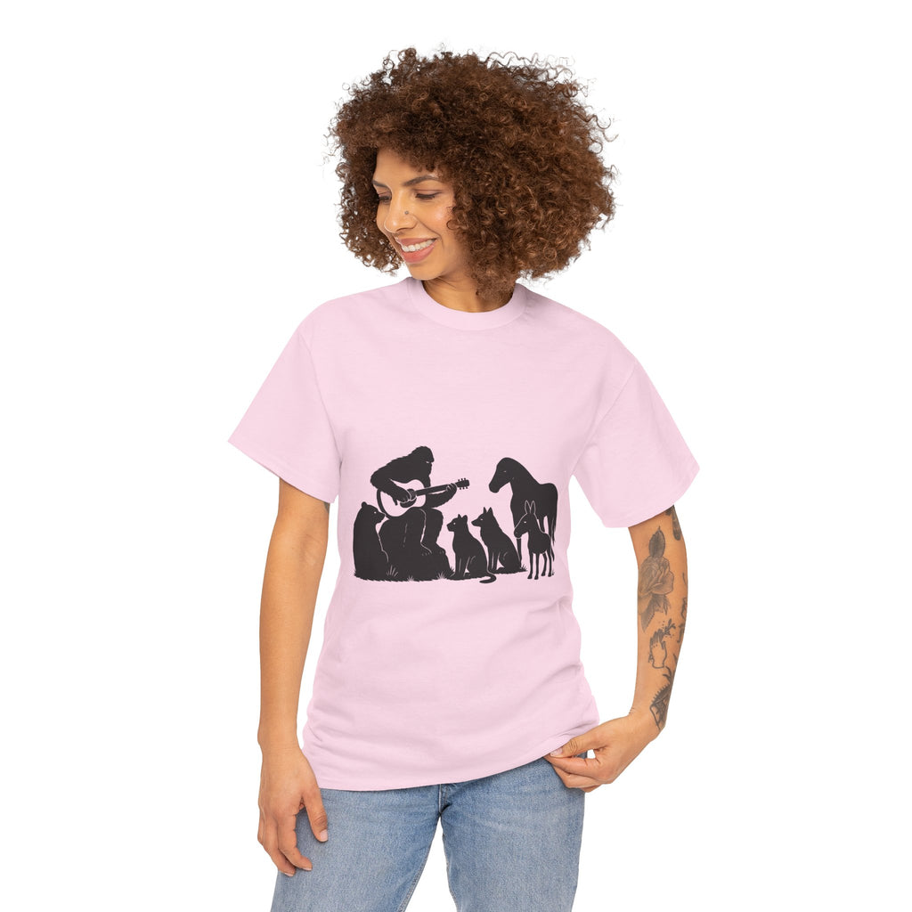 Sasquatch Serenade Tee | Animal Lover Shirt, Gift for Musicians, Pet Owner Apparel, Unisex Cotton Tee, Cryptids, Nature
