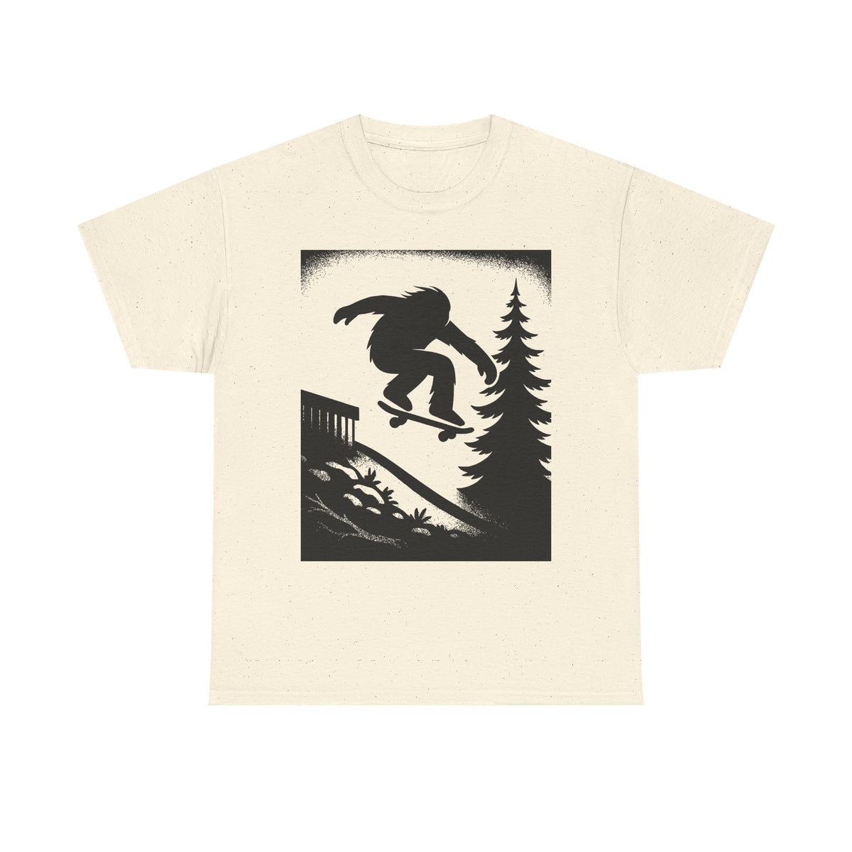 Bigfoot Gap Silhouette Unisex Heavy Cotton Tee, Casual Wear, Skate Art Shirt, Gift for Skaters, Outdoor Lifestyle Tee, Streetwear Staple