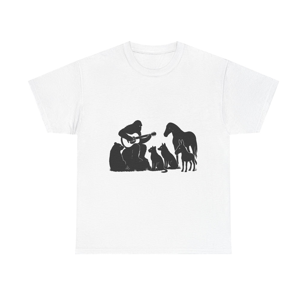 Sasquatch Serenade Tee | Animal Lover Shirt, Gift for Musicians, Pet Owner Apparel, Unisex Cotton Tee, Cryptids, Nature