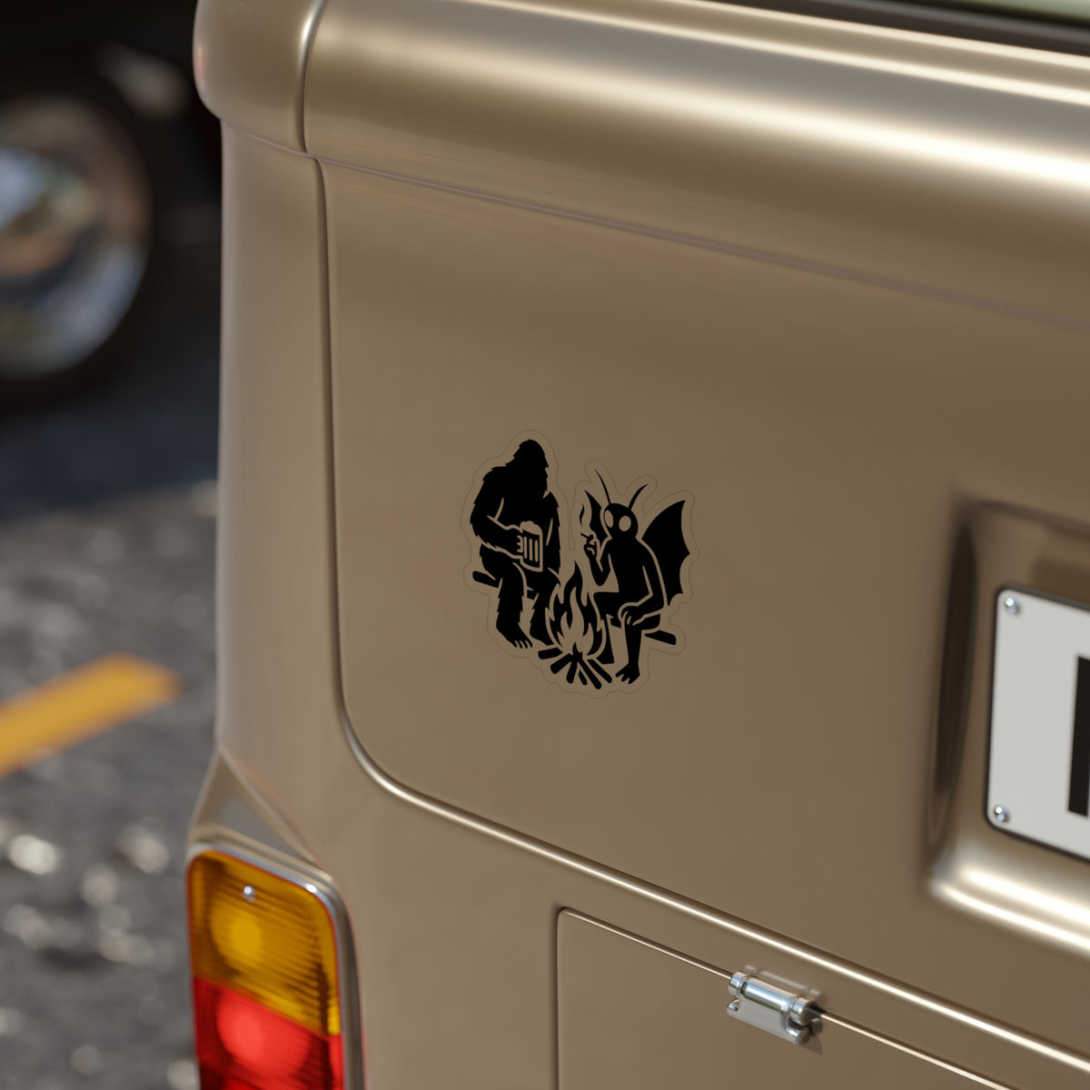 Sasquatch Mothman Camp Fire Outdoor Die-Cut Stickers for Campers, Cryptid Lovers, Adventure Decor, Vinyl Bumper Sticker, Art