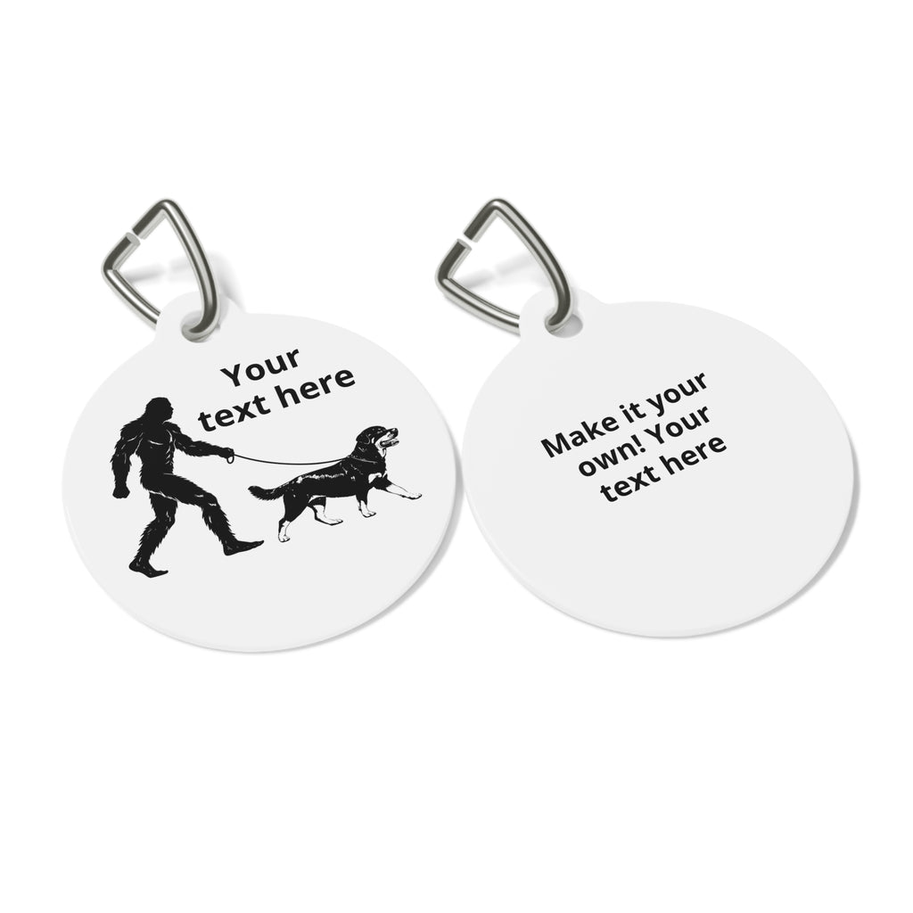 Bigfoot Walking Rottweiler Dog Pet Tag | Personalized Round Dog ID Tag
