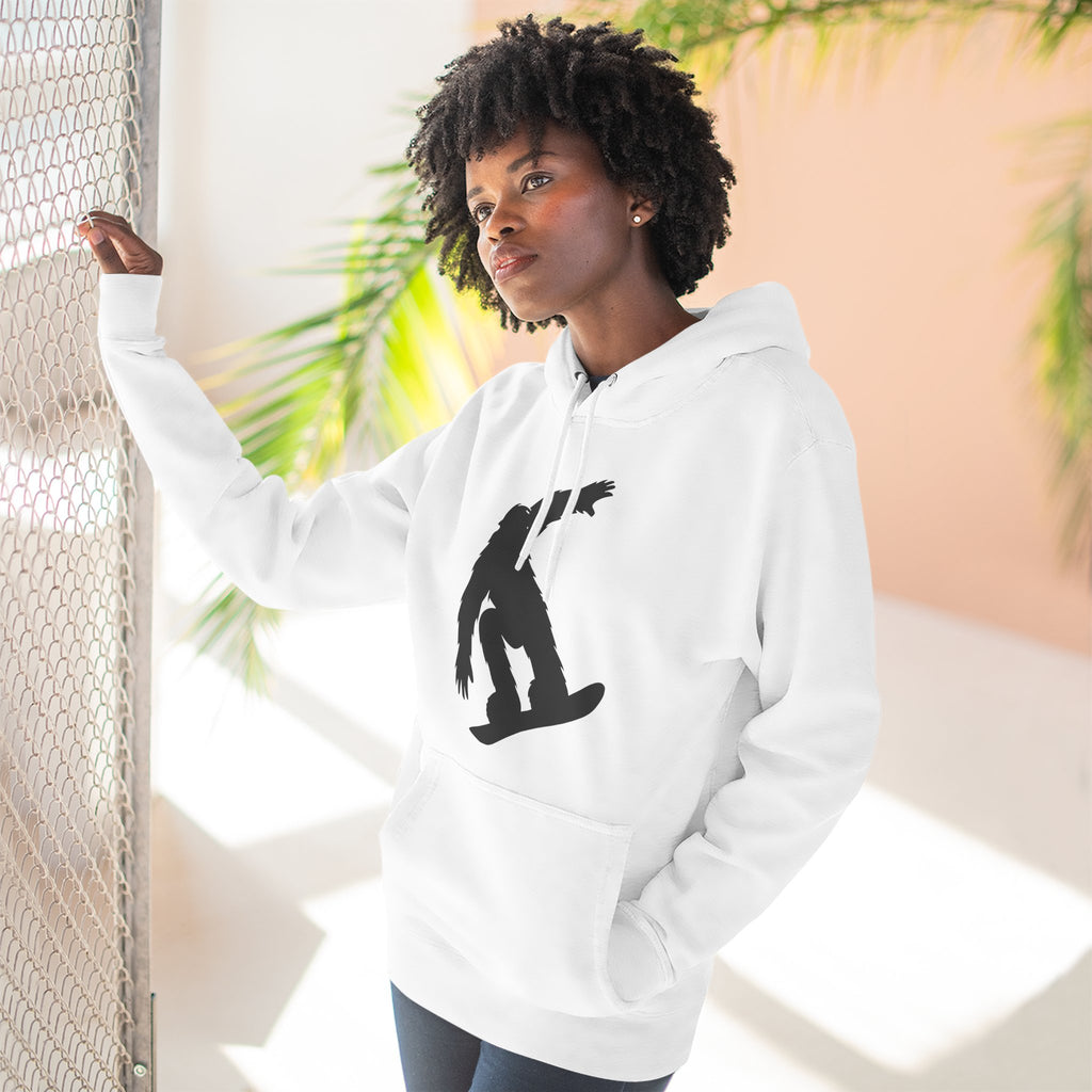 Snowboarding Yeti Fleece Hoodie, Cozy Winter Apparel, Outdoor Hoodie, Funny Gift for Snowboarders, Layering Hoodie for Ski Trips