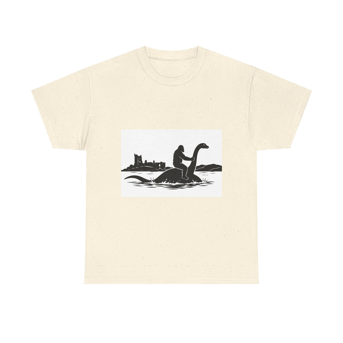 Sasquatch & Nessie Cryptid BFFs T-Shirt | Nessie Silhouette, Castle Shore Scene