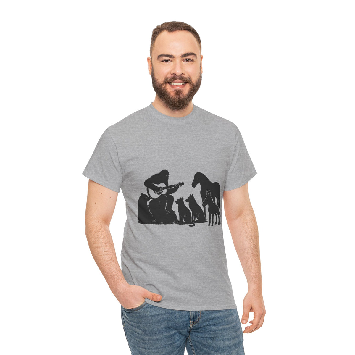 Sasquatch Serenade Tee | Animal Lover Shirt, Gift for Musicians, Pet Owner Apparel, Unisex Cotton Tee, Cryptids, Nature