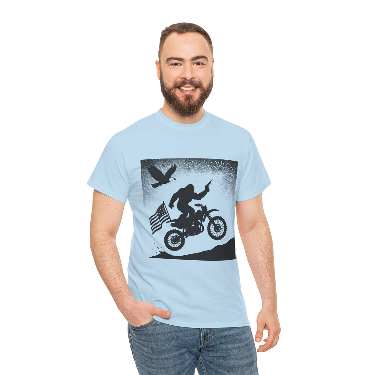 American Sasquatch Unisex Heavy Cotton Tee | Motorcycle Tee, Patriotic Clothing
