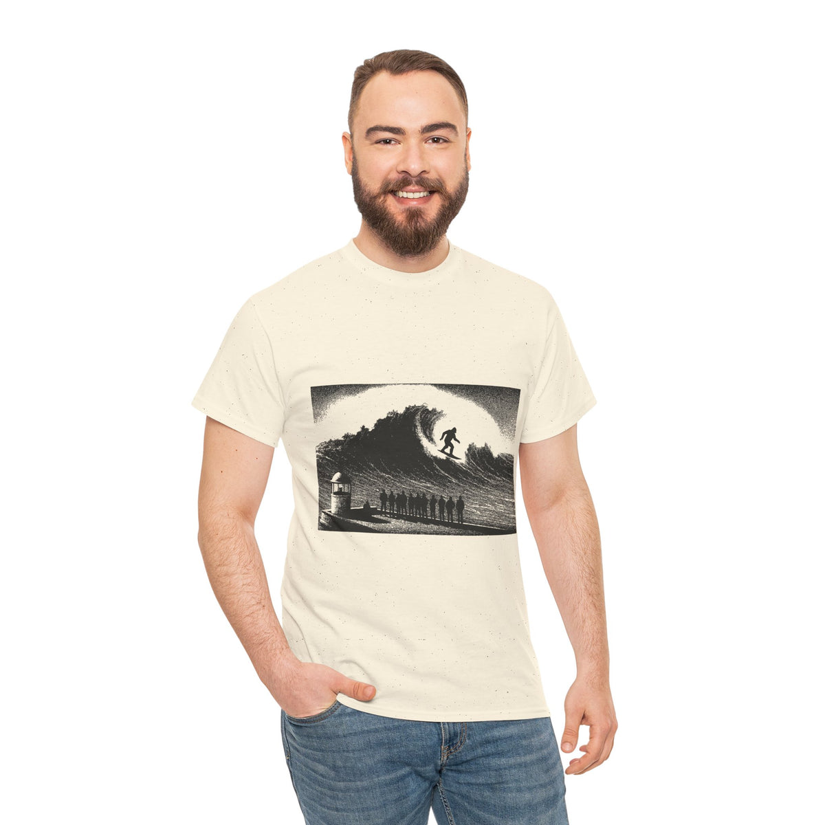 Sasquatch Nazaré Big Wave Surf Unisex Heavy Cotton Tee