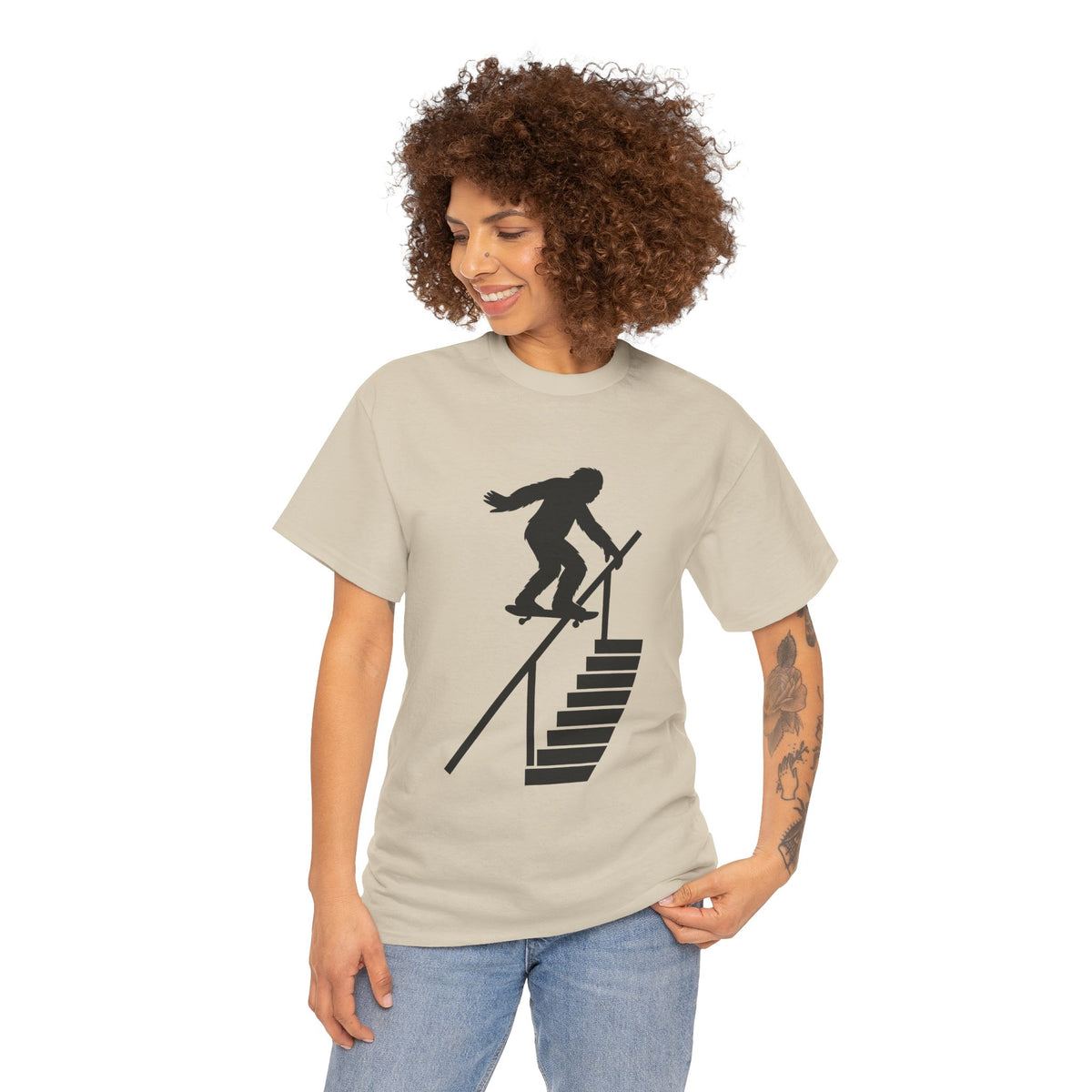 Sasquatch Backside Lipslide Handrail Unisex Heavy Cotton Tee, Skate T-Shirt, Gift for Skateboard Lovers