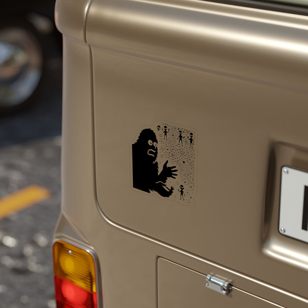 Bigfoot Spirt Molecule Transparent Die-Cut Stickers, Fun Car Decal, Outdoor Adventure Stickers, Quirky Home Décor