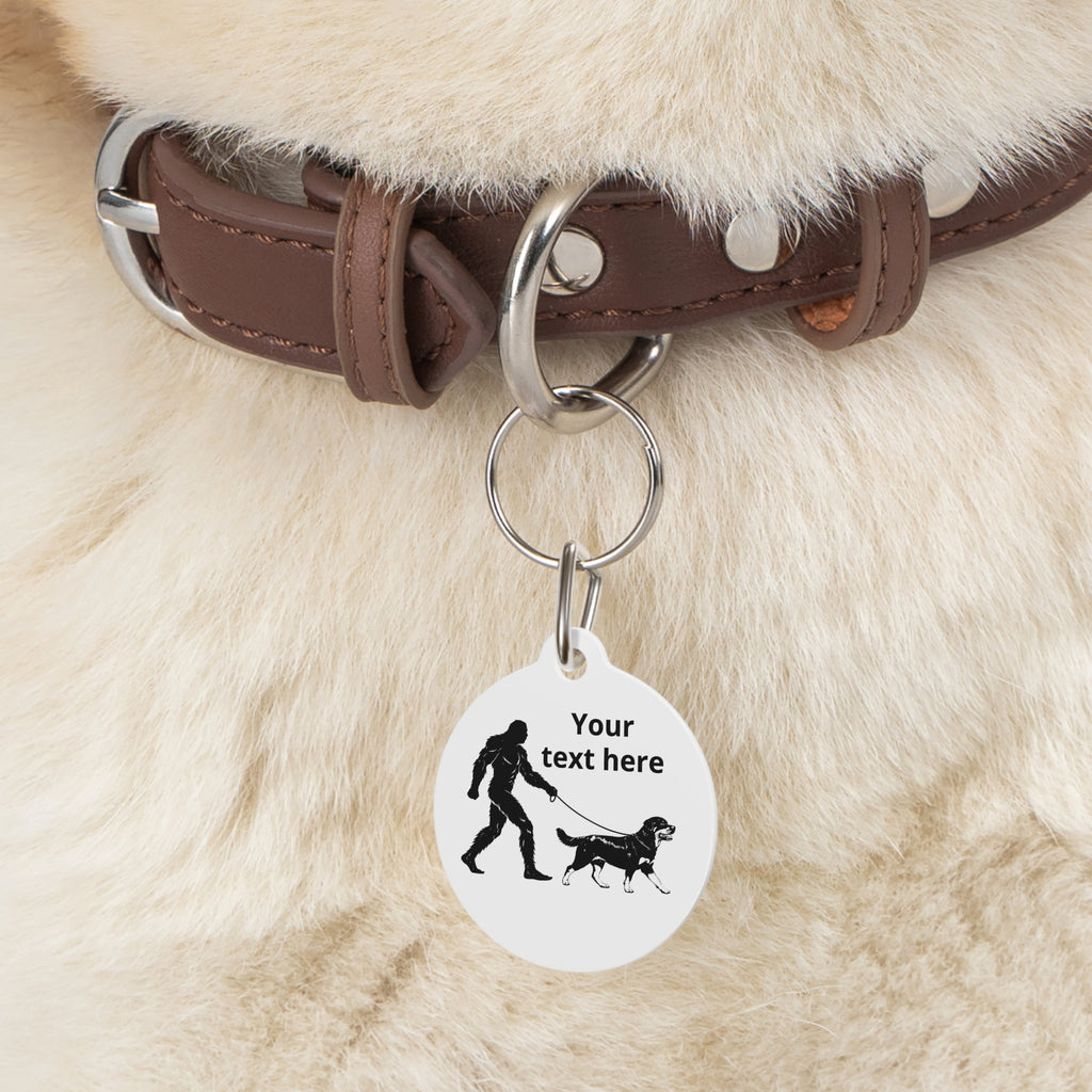 Bigfoot Walking Rottweiler Dog Pet Tag | Personalized Round Dog ID Tag