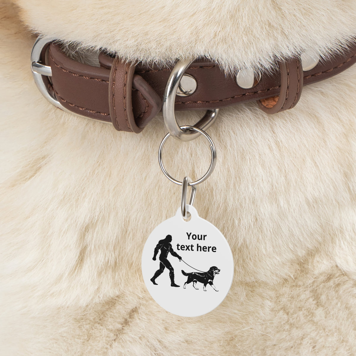 Bigfoot Walking Rottweiler Dog Pet Tag | Personalized Round Dog ID Tag