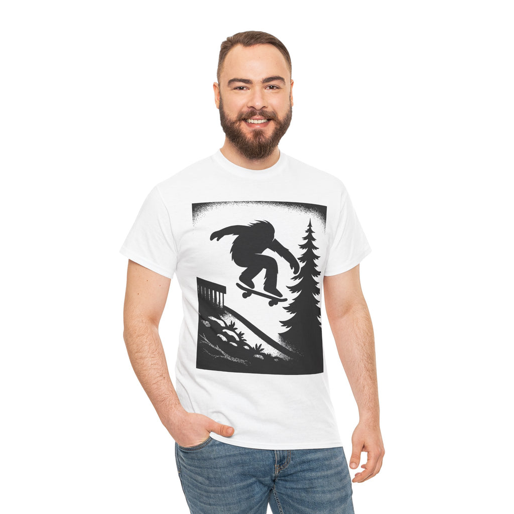 Bigfoot Gap Silhouette Unisex Heavy Cotton Tee, Casual Wear, Skate Art Shirt, Gift for Skaters, Outdoor Lifestyle Tee, Streetwear Staple