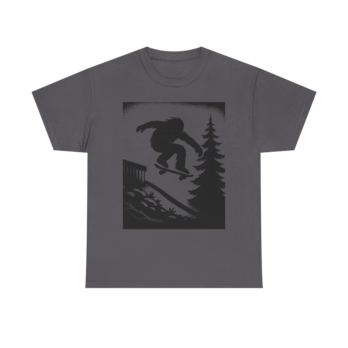 Bigfoot Gap Silhouette Unisex Heavy Cotton Tee, Casual Wear, Skate Art Shirt, Gift for Skaters, Outdoor Lifestyle Tee, Streetwear Staple